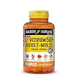 MASON NATURAL Vitrum 50 + Adult-Multi, Iron Free - Vitamins A C D E K B, Folate, Calcium, Iron, Zinc, Potassium, Magnesium, 100 Tablets