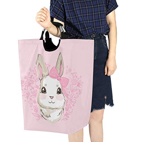 Agona Cute Bunny Rabbit Laundry Basket With Handles Large Storage Bin Collapsible Fabric Laundry Hamper Foldable Laundry Bag For Kids Room Toy Bins Gift Baskets Bedroom Baby Nursery #TOP6