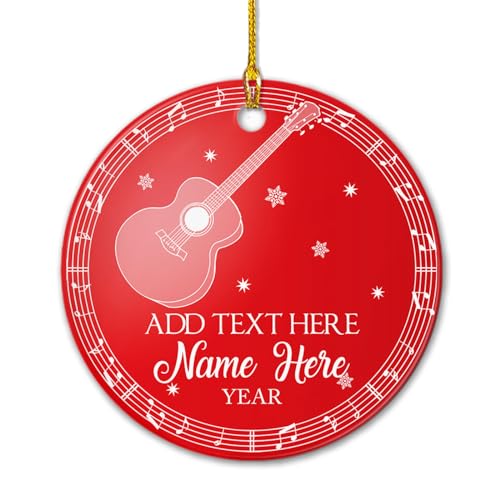 Personalized Guitar Players Ceramic Ornament Christmas, Custom Text/Year/Name Guitarist Ornament Christmas 2025, Musical Instrument Guitar Ornaments Xmas, Guitar Ceramic Ornaments Gifts for Guitarist