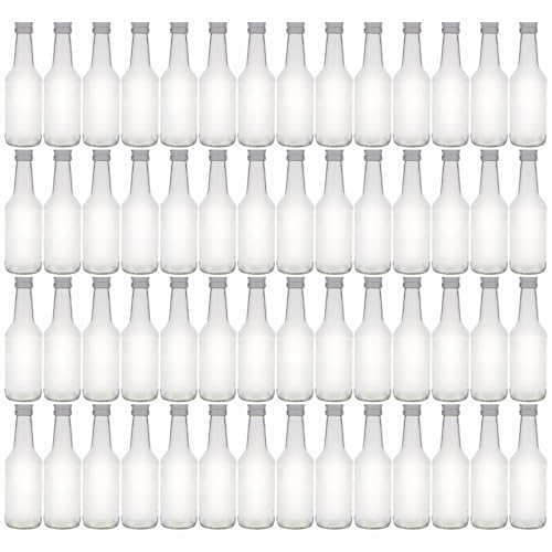 Flaschenland Lot de 56 bouteilles en verre de 250 ml avec bouchon à vis argenté, à remplir soi-même pour spiritueux, liqueurs, jus, thé ou sirop, résistantes au froid et à la chaleur et au four