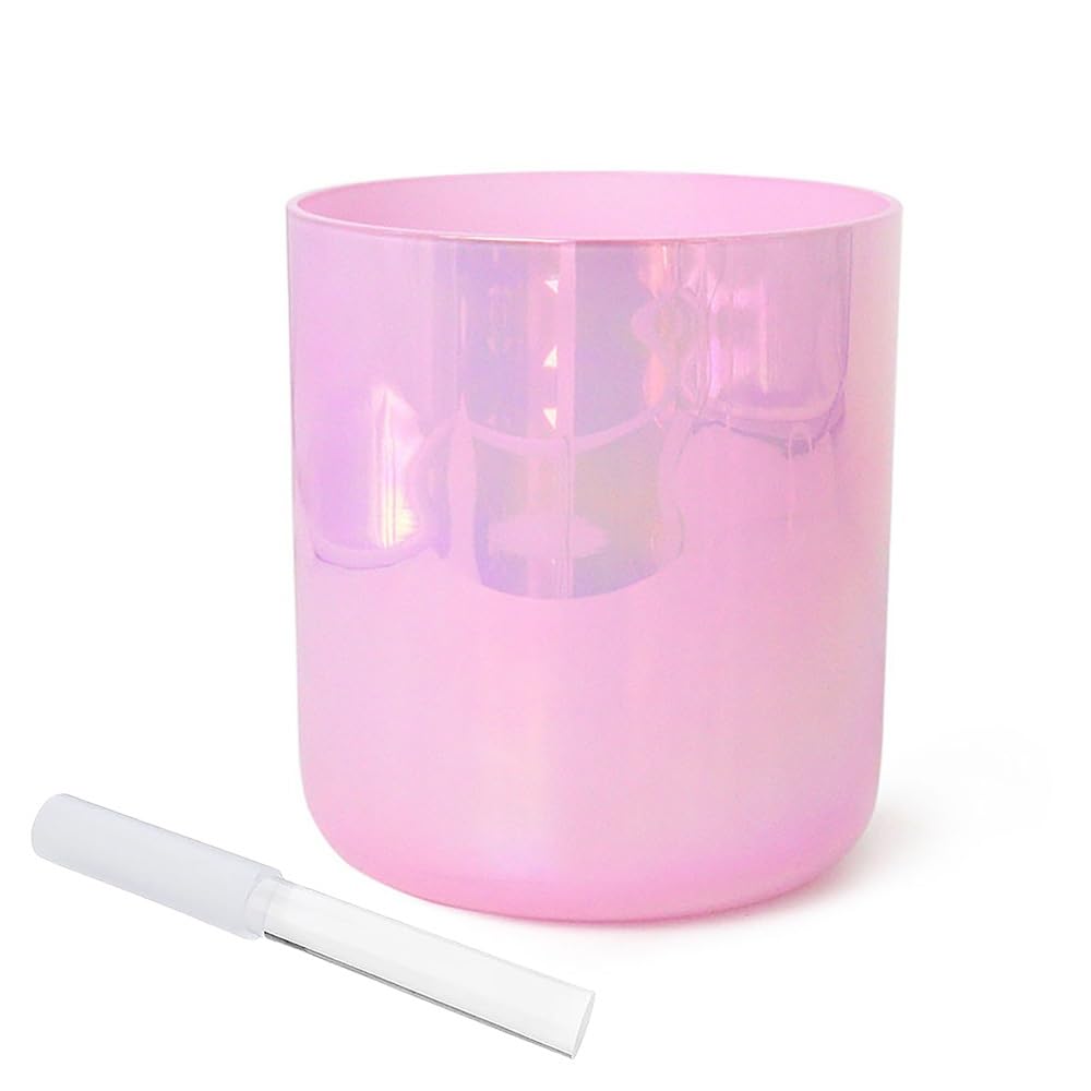 8 Inch Pink Alchemy Crystal Singing Bowl, Chakra Bowl Sound Bowl, Gift For Yoga Meditation & Sound Healing, With Free Acrylic Striker & O-ring(F Note)
