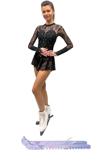 SG.MODA Figure Skating Dress/Bundle with Skate Guards/Italian Fabric, Made in Europe Style: A29 / Black/Size: Medium