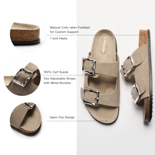 Image of C.Paravano Women Suede Leather Slide Sandal Slip on Wide Width Arch Support