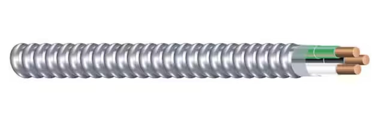 Southwire 68579223 14/2 Tipo 50 pies calibre 14 100 pies 2 conductores MC cable recubierto de metal sólido con armadura de aluminio y cable de tierra aislado verde