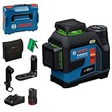 Bosch Professional Linienlaser GLL 12V 100 33 CG (3×360° grüne Laserlinien, inkl. Halter, Deckenklemme, 2× 12V 2.0Ah Akkus, GAL 12V 40 Ladegerät, Tasche, Zieltafel und L BOXX) – Amazon Exclusive Set