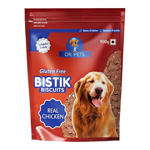 Image of Dr. Pets Pack of 2 (900g Each) Bistik Dog Biscuits | Real Chicken & Apple Banana Flavour | Gluten Free Crunchy Dog Treats for Puppies & Adult Dogs | Healthy Training Snacks for All Breeds
