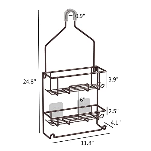 Shower Caddy Hanging Over Shower Head Rust Roof Shower Organizer With 10 Hooks For Razor Shampoo Holder Bathroom Shower Rack Storage Shelf With Towel Bar – Bronze #TOP5