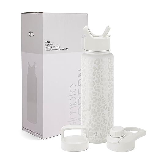 Image of Simple Modern Water Bottle with Straw, Handle, and Chug Lid Vacuum Insulated Stainless Steel Metal Thermos Bottles | Large Leak Proof BPA-Free Flask for Gym | Summit Collection | 40oz, Cream Leopard