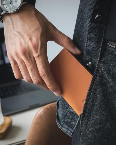 Image of VULKIT Minimalist Card Holder Wallet Top Grain Leather Pop Up Cards RFID Protection Holds Up to 10 Cards, Magnetic Closure