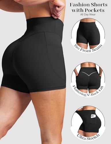 Olmlmt Biker Shorts Women with Pockets High Waisted Tummy Control Butt Lifting Workout Gym Running Yoga Shorts3