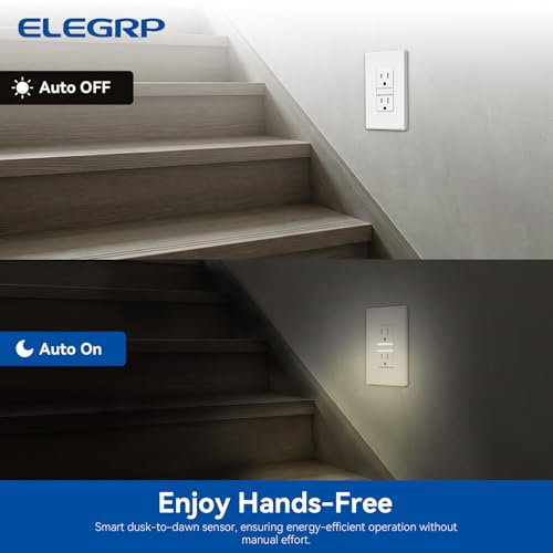 Image of ELEGRP Decorative Outlet Night Light, Electrical Wall Outlets with Built in Led Guidelight 3000K, Tamper Resistant Receptacle, 15 Amp 125 Volt, Plate Cover Included, Matte White, 1 Pack