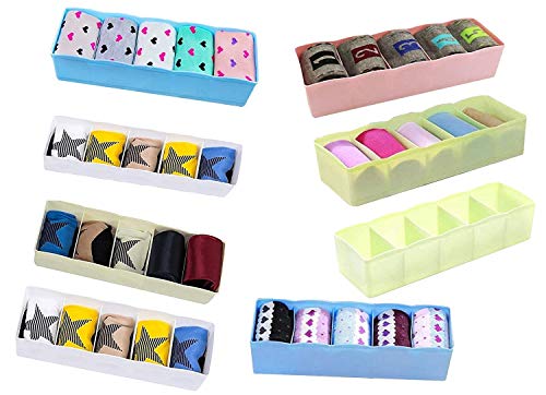 Image of 8 Piece 5-Grid Plastic Storage Box Drawer Organizer, Underwear Innerwear Socks Undergarments Storage Drawer Organiser