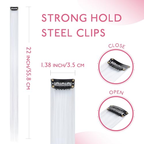 Image of WENNALIFE 12 PCS White Hair Extensions Clip in, Colored Clip in Hair Extensions for Kids Highlights Rainbow Hair Clips for Girls Synthetic Straight Pop-up Style Colorful Festival Girl Hair Accessories