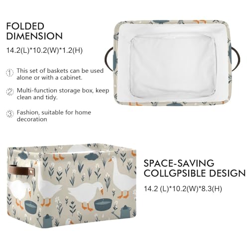 Image of Aslsiy Storage Basket Cute Goose Nursery Bins Doodle Flowers Baby Box Canvas Clothes Shelf Basket Laundry Hamper Gift Basket for Home Closet 2 Pcs