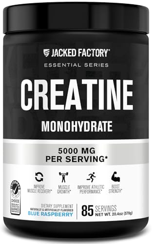 Image of Jacked Factory Creatine Monohydrate Powder 20.4 oz (578g) - 5g Daily Creatine Supplement for Men and Women, Vegan-Friendly, Third-Party Tested - 85 Servings, Blue Raspberry
