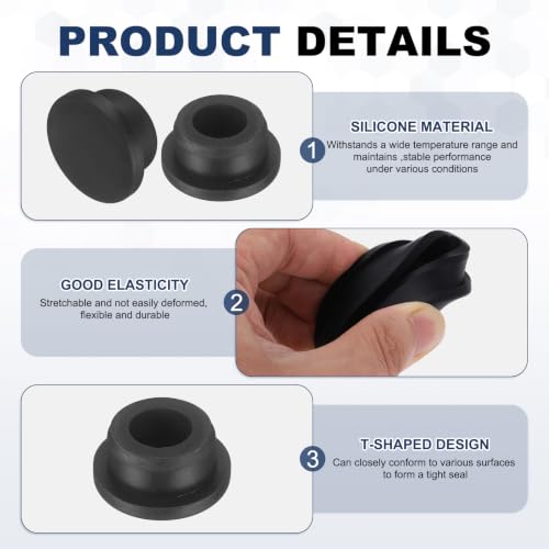 Image of MECCANIXITY 36pcs T-Shaped Silicone Plugs 24mm 15 /16 Inch Dia Snap in Plug Hole Seal Cover Round Rubber Stopper for 23-24mm Holes Kitchen Rubber Bulkheads Waterproof Sealing, Black