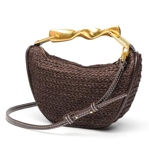 Straw Crossbody Bag for Women Beach Woven Clutch Handbag Summer Chic Crescent Shoulder Purse with 2 Adjustable Straps3
