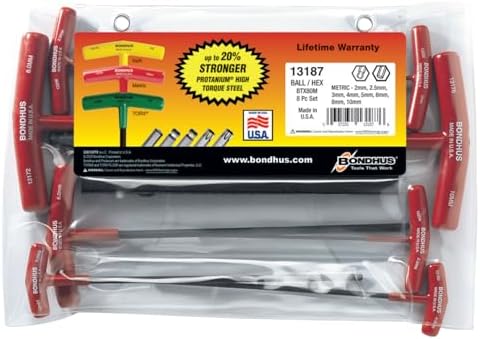 Bondhus 13187 8 Piece Hex and Ball End Tip Graduated Length T-Handle Set with ProGuard Finish, 2mm-10mm