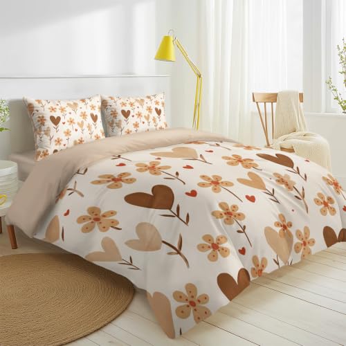 Housse de couette 240x220 cm floral et drap en microfibre marron clair - 3