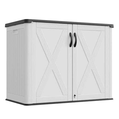 Image of Greesum Outdoor Storage Cabinet, 26 CUFT Deck Box Without Shelves, Waterproof Plastic Storage Shed for Patio Cushions, Gardening Tools, Sidehandles and Lockable, UV Resistant, White