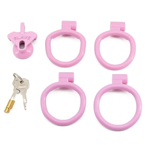 Male Pink Plastic Indoor Wearable Protective Cage With Four Rings, Couple Gift - D8 - S