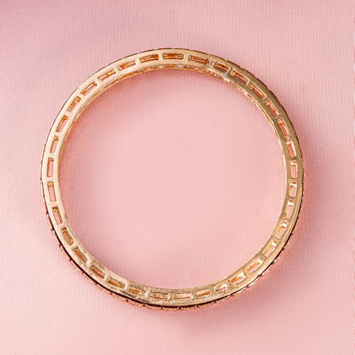 Image of Rubans Set of 2, 22K Gold-Plated Red-Bordered Square-Cut White Cubic Zirconia Studded Bangles