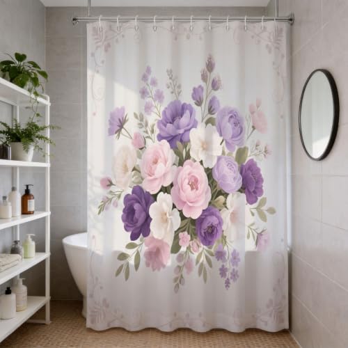 Rideau de douche 200x200 polyester à motif fleurs dessinées main - 4