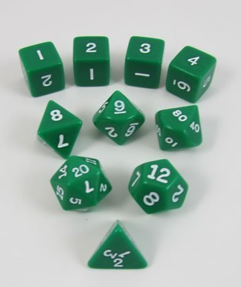 Koplow 7-Piece Polyhedral Dice Set - Transparent Green With White Numbers, Recessed & Wear-Resistant - View #3