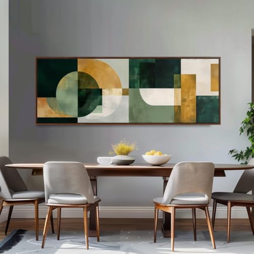 Tableau horizontal sur toile panoramique large 60x180 grand format géométrique vert - 3