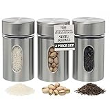 Kitchen Storage Canisters Set - 3x 950ml Tea Coffee and Sugar Canisters with Airtight Screw Top Lid - Kitchen Food Container Organizer with Transparent Window for Tea, Nuts & More