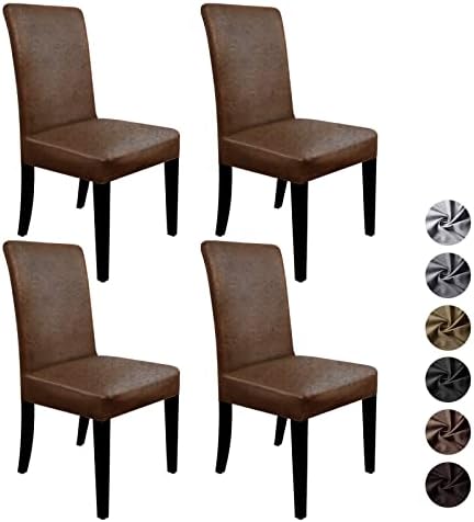 molasofa Leather-Look Spandex Chair Covers,No-Pilling Washable Fitted Dining Chair Covers Set of 4,Soft and Stretch Covers for Dining Chairs for Home Decor(4Pcs,Brown)