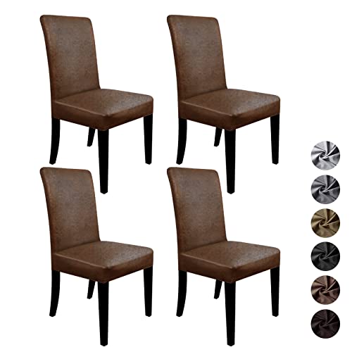 Molasofa Leather-Look Spandex Chair Covers,No-Pilling Washable Fitted Dining Chair Covers Set Of 4,Soft And Stretch Covers For Dining Chairs For Home Decor(4Pcs,Brown) #TOP4