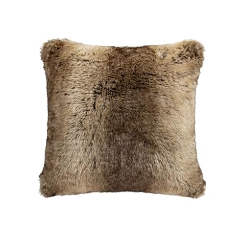 HiEnd Accents Faux Wolf Fur Throw Pillow, 18x18 inch, Soft Cozy Fluffy Fuzzy Luxury Decorative Pillow, Cabin Lodge Rustic Style
