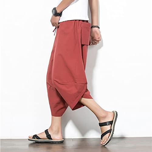 JEShifangjiusu Men's Cotton Harem Pants Sweaterpants Lightweight Casual Baggy Pants Loose Fit Elastic Waist Linen Hippie Pant4