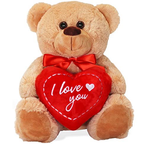Matches21 Ours en peluche avec cœur/cœur I Love You Marron clair/beige 25 cm Doudou doudou – Idée cadeau pour petite amie classique