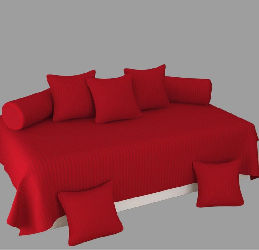 Red Colour Stripped Cotton Diwan Set of 8 Pieces for Living Room (1 Single Bedsheet, 60X90 in 2 Booster Cover, 16 X 32 Inch with 5 Cushion Cover (16x16 inch)-image-39