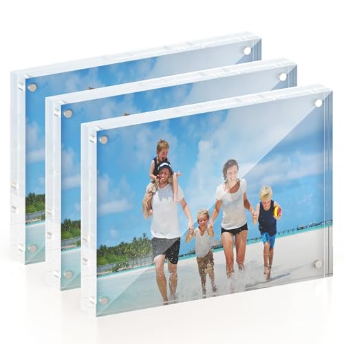 ATZYmolin 5x7 Acrylic Picture Frame 3 Pack, 20mm Thick Magnetic Double Sided Display 20% Thicker...