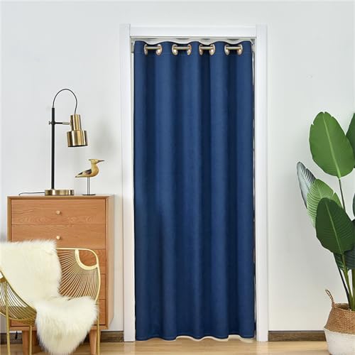 Odot Color Sólido Cortina Opaca Puerta Interior, Cortina Divisoria de Ambientes Espesar con Ojales Cortina de Privacidad Dormitorio Cortinas Opacas Termicas Aislantes (Azul Oscuro,150x180cm)
