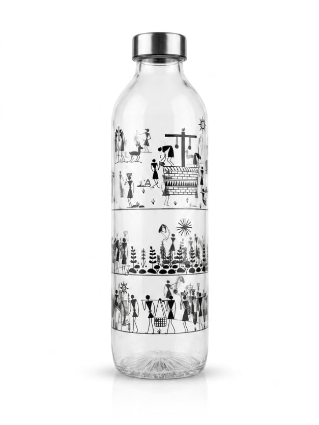 Image of VedicCrafts 800ml Printed Glass Water Bottle