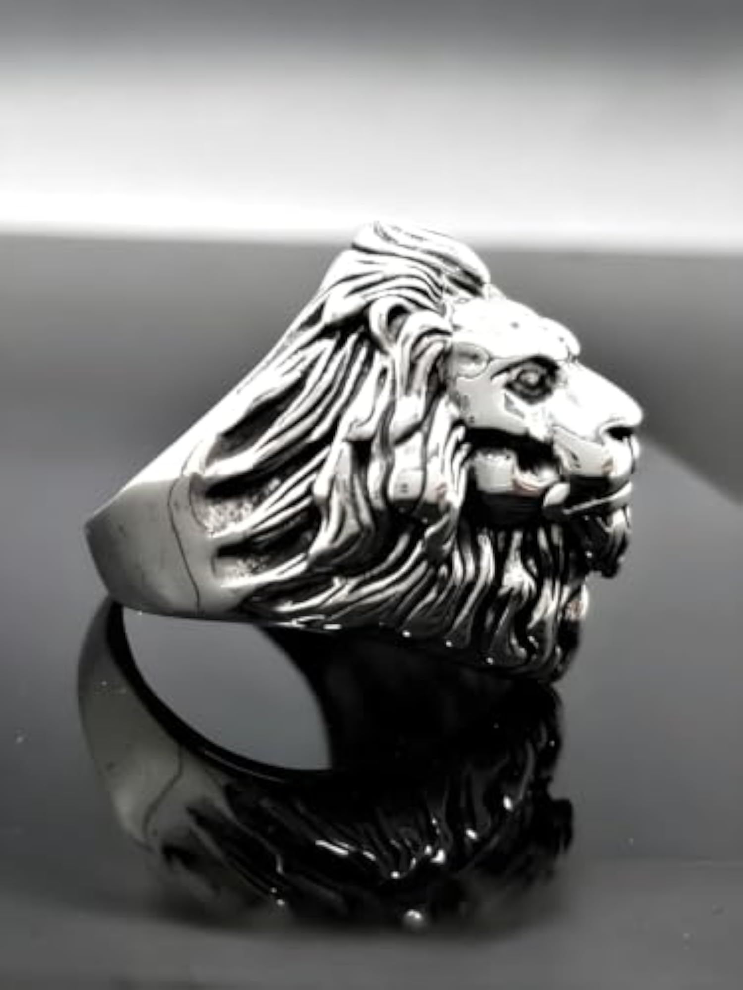 Men's Adjustable Silver Statement Ring, Gothic Style