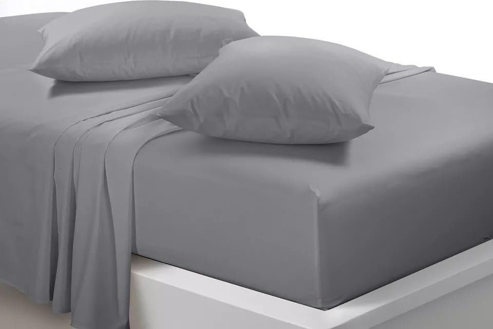 Indigo Soul Soft Brushed Flat Sheet Bed Sheets Poly Cotton Non Iron Breathable Hypoallergenic Top Sheet & Pillowcase (Gray, Single)