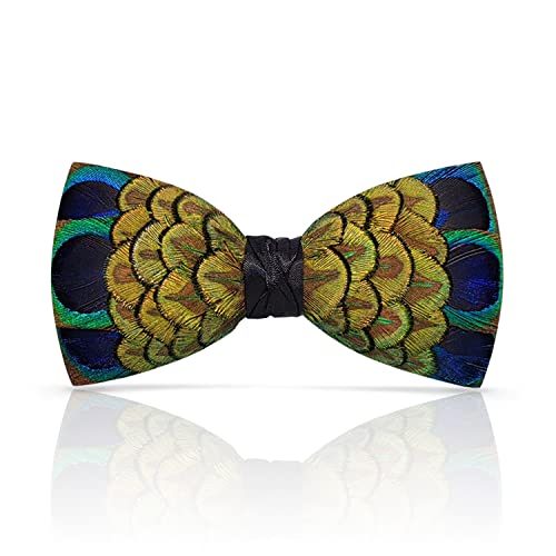 Lanzonia Nœud papillon fait main avec plumes pour homme pour mariage, Feather-012, M Cover