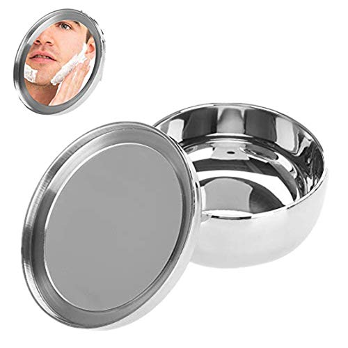 Shaving Soap Bowl, Universal Men Stainless Steel Beard Shaving Soap Bowl Shaving Mug Container With a Mirror