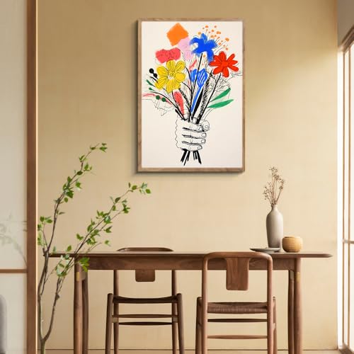 阪画屋 ピカソ 「花束を持つ手」風 アートパネル アートボード ポスター 玄関 壁画 壁掛け 壁飾り 部屋飾り 飾り絵 絵 絵画 油絵 ソファの背景画 インテリア 現代 モダン フレーム 額付き 木枠付きの完成品 木目調 キャンバス 風水 風景画 プレゼント ギフト 30×40 [2]