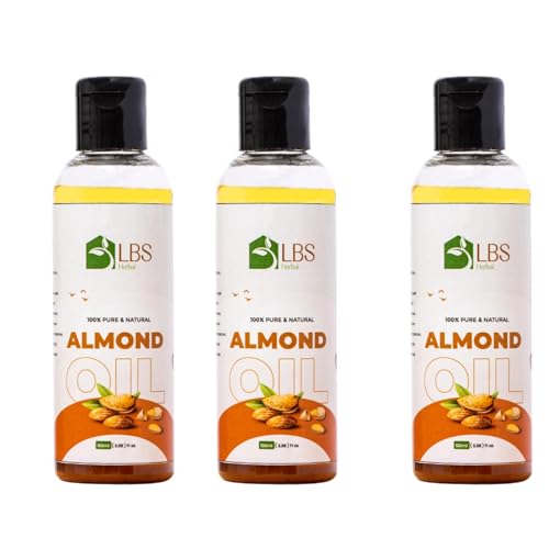Image of LBS Pure Sweet Almond Oil 100% Extra Virgin Cold-Pressed Natural Oil For Skin, Hair, & Nails Enriched With Vitamin E & A Deep Moisturization For Healthy Skin & Hair 100Ml (Pack 3)
