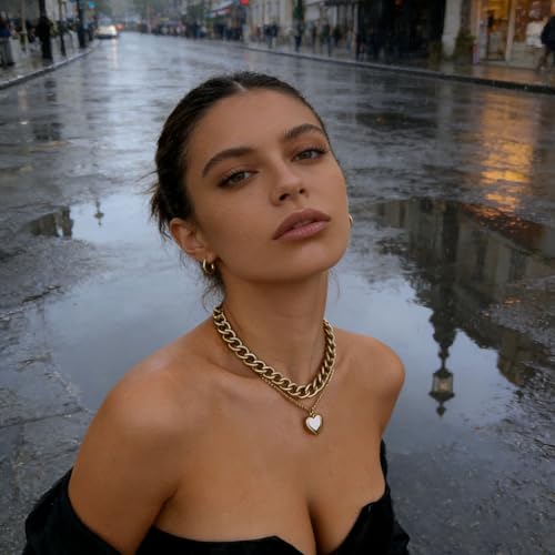 Atentuyi Punk Dicke Halskette Damen Layering Kette Gold Chunky Choker Cuban Link Chain Heart Necklace Herz Ketten Anhänger Mehrlagig Panzerkette Gliederkette Modeschmuck Statement Frauen Herren