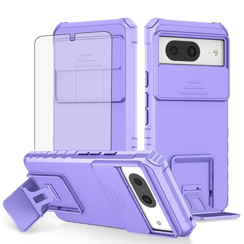 Coque Google Pixel 8 5G avec protège-écran verre trempé et cache caméra coulissant Asuwish noir