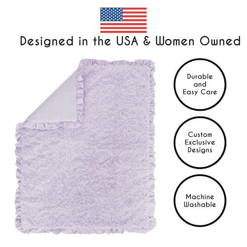 Image of Sweet Jojo Designs 4-Piece Baby Crib Bedding Set (Purple Lavendar Floral Rose) for Girls, Infants /Nursery incl. Blanket, Fitted Sheet, Skirt, Diaper Stacker (Elegant, Princess, Luxury, Ruffle Roses)