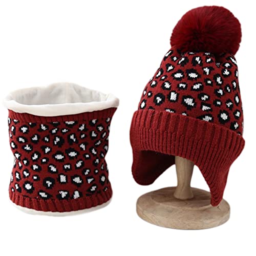 Bonnet tricoté doux pour femme avec imprimé léopard spécial grand froid