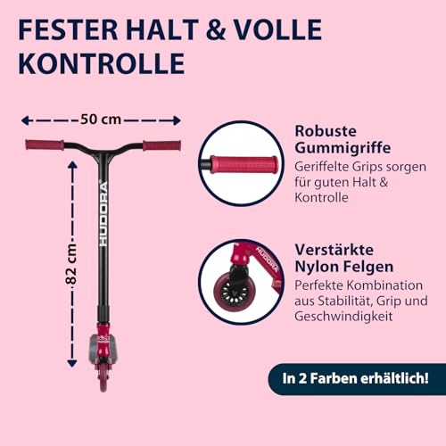 HUDORA Stunt Scooter XQ-13.1 f&uuml;r Skatepark - robuster Freestyle Roller mit 360&deg; Lenker, ABEC 9 Kugellager & Stahlbremse - Stunt Roller f&uuml;r Anf&auml;nger & Ge&uuml;bte, rutschfestes Deck, schnell rollend - berry